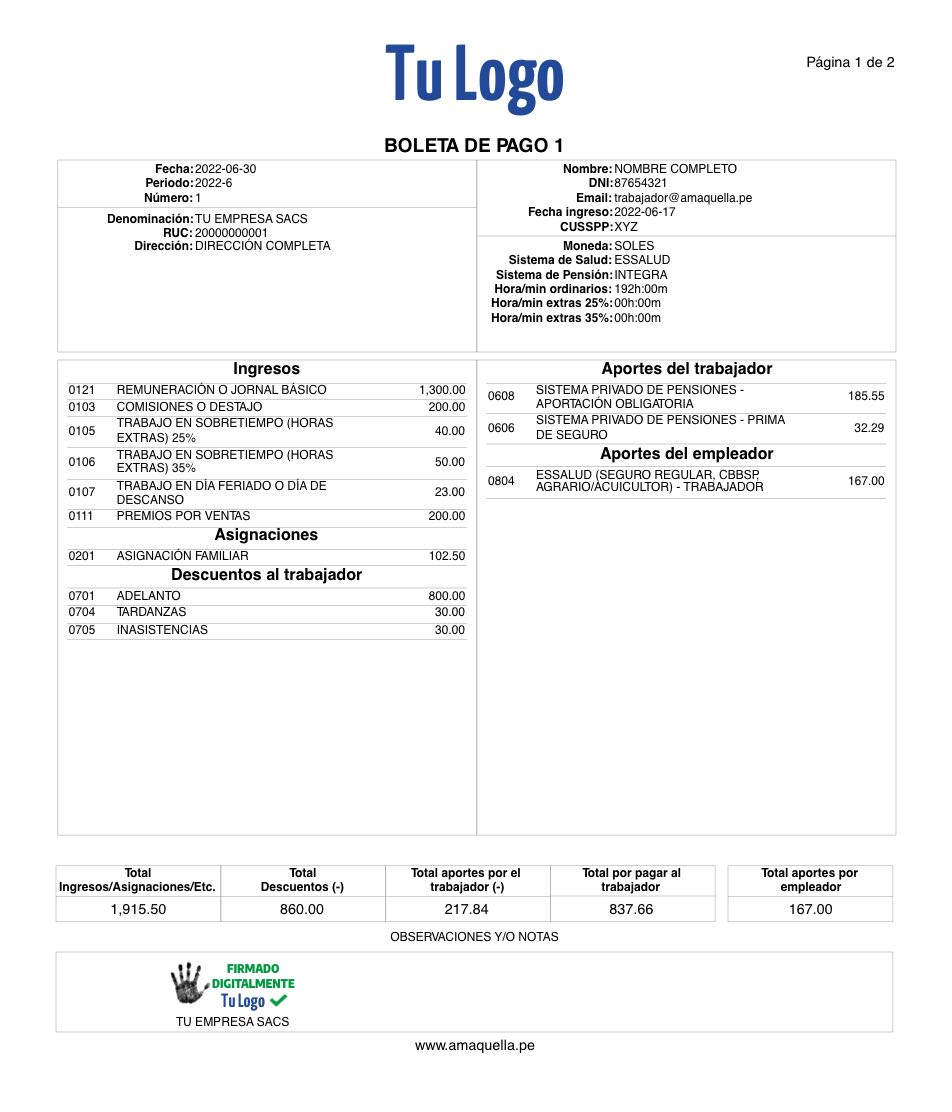 Boleta de Pago del tabajador con Firma Digital